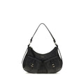 Coccinelle black calf leather Bos Taurus shoulder bag with sleek design and silver hardware, showcasing a stylish everyday accessory.