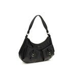 Black calf leather Coccinelle Bos Taurus shoulder bag with sleek design and silver hardware, featuring a spacious interior and adjustable strap.
