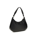 Coccinelle black calf leather Bos Taurus shoulder bag with top handle and silver hardware, showcasing sleek and elegant design.