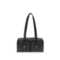 Black calf leather Coccinelle Bos Taurus shoulder bag with sleek design and silver-tone hardware.