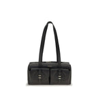 Black calf leather Coccinelle Bos Taurus shoulder bag with sleek design and silver-tone hardware.