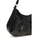 Black calf leather Coccinelle Bos Taurus shoulder bag with sleek design and silver hardware, showcasing a stylish accessory.