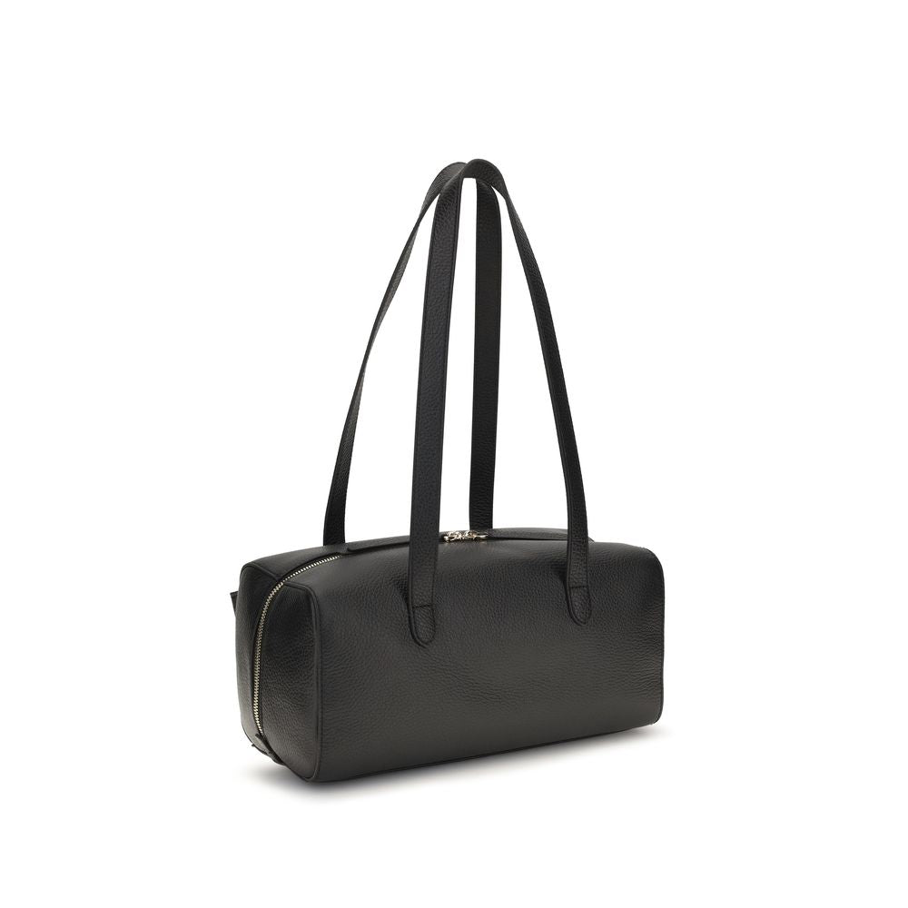 Black calf leather Coccinelle Bos Taurus shoulder bag with sleek design and silver hardware.