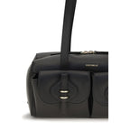 Coccinelle black calf leather Bos Taurus shoulder bag with sleek design and silver hardware, featuring a structured shape and top handle.