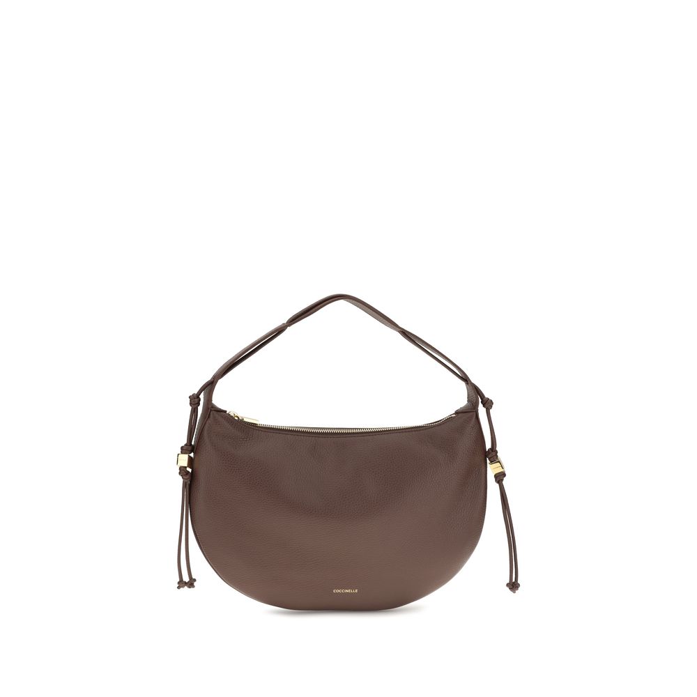 Coccinelle brown calf leather Bos Taurus shoulder bag with strap and subtle stitching detail.