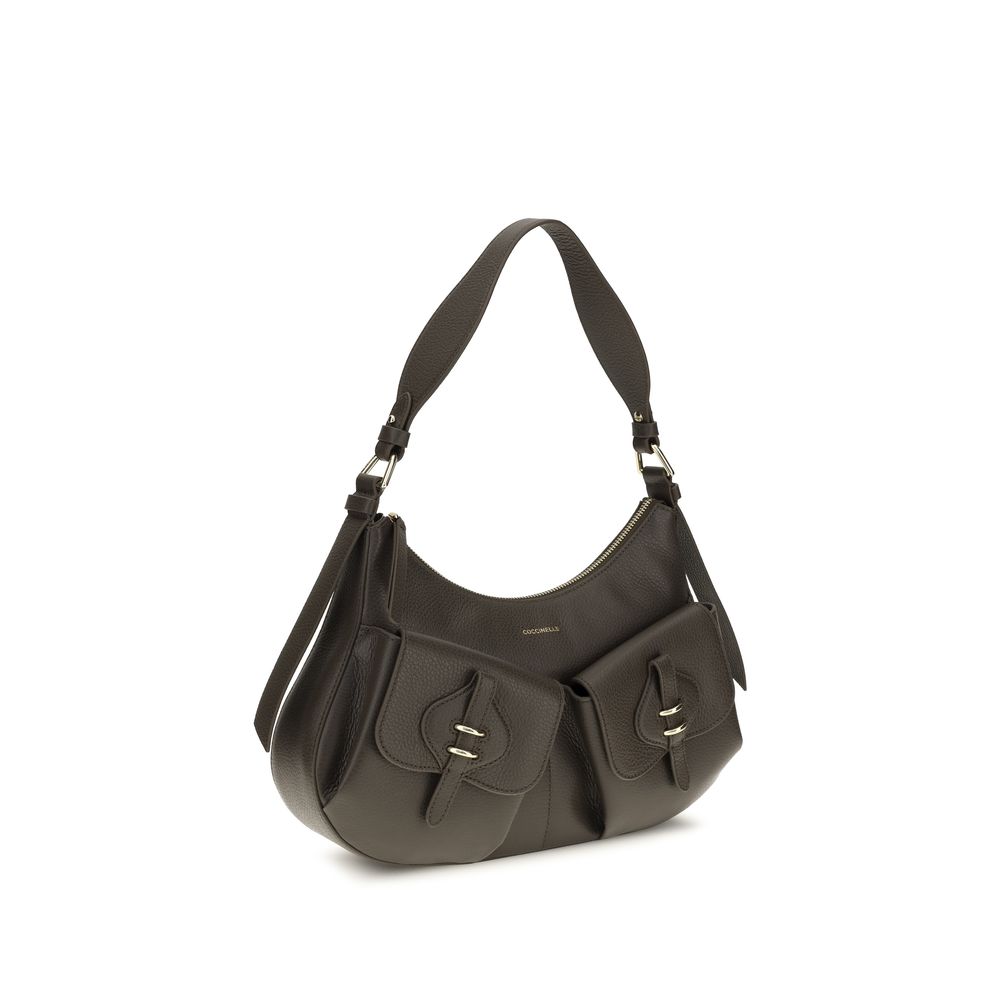 Brown calf leather Coccinelle Bos Taurus shoulder bag with sleek design and gold-tone hardware.