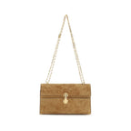 Savette brown calf leather Bos Taurus clutch bag with sleek design and minimalistic style on a plain background