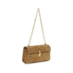 Savette brown calf leather Bos Taurus clutch bag with sleek design and minimal branding, featuring a compact and elegant appearance.