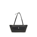 Savette black calf leather Bos Taurus shoulder bag with sleek design and silver hardware, showcasing the textured leather surface.
