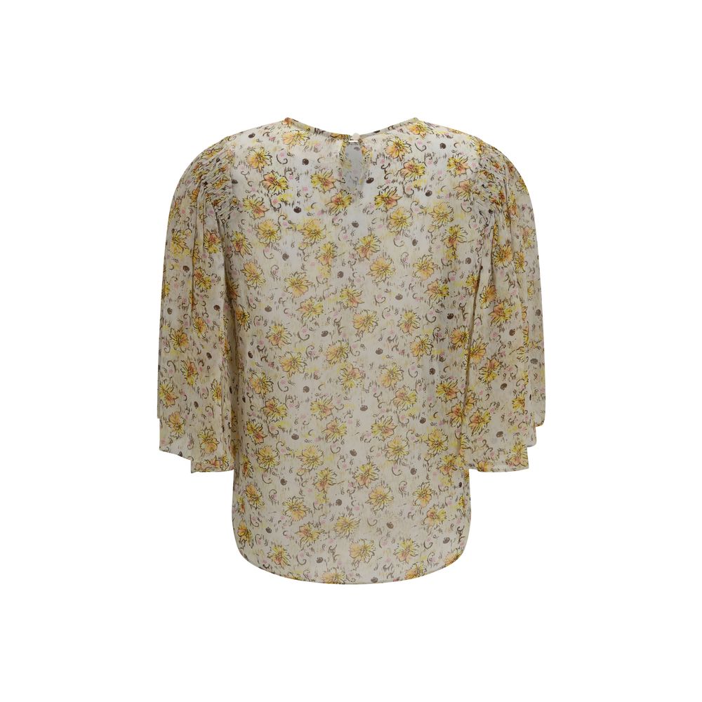 Beige viscose blouse from Isabel Marant Étoile featuring a relaxed fit and stylish design, displayed on a hanger.