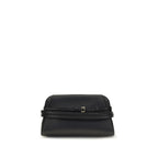 Black Moschino goatskin clutch bag with sleek design and silver hardware, perfect for evening accessories.