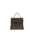 Moschino brown goatskin handbag with gold-tone hardware, featuring a structured rectangular shape and top handle for a chic look.