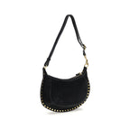 Isabel Marant black calf leather Bos Taurus shoulder bag with sleek design and gold-tone hardware on a plain background.