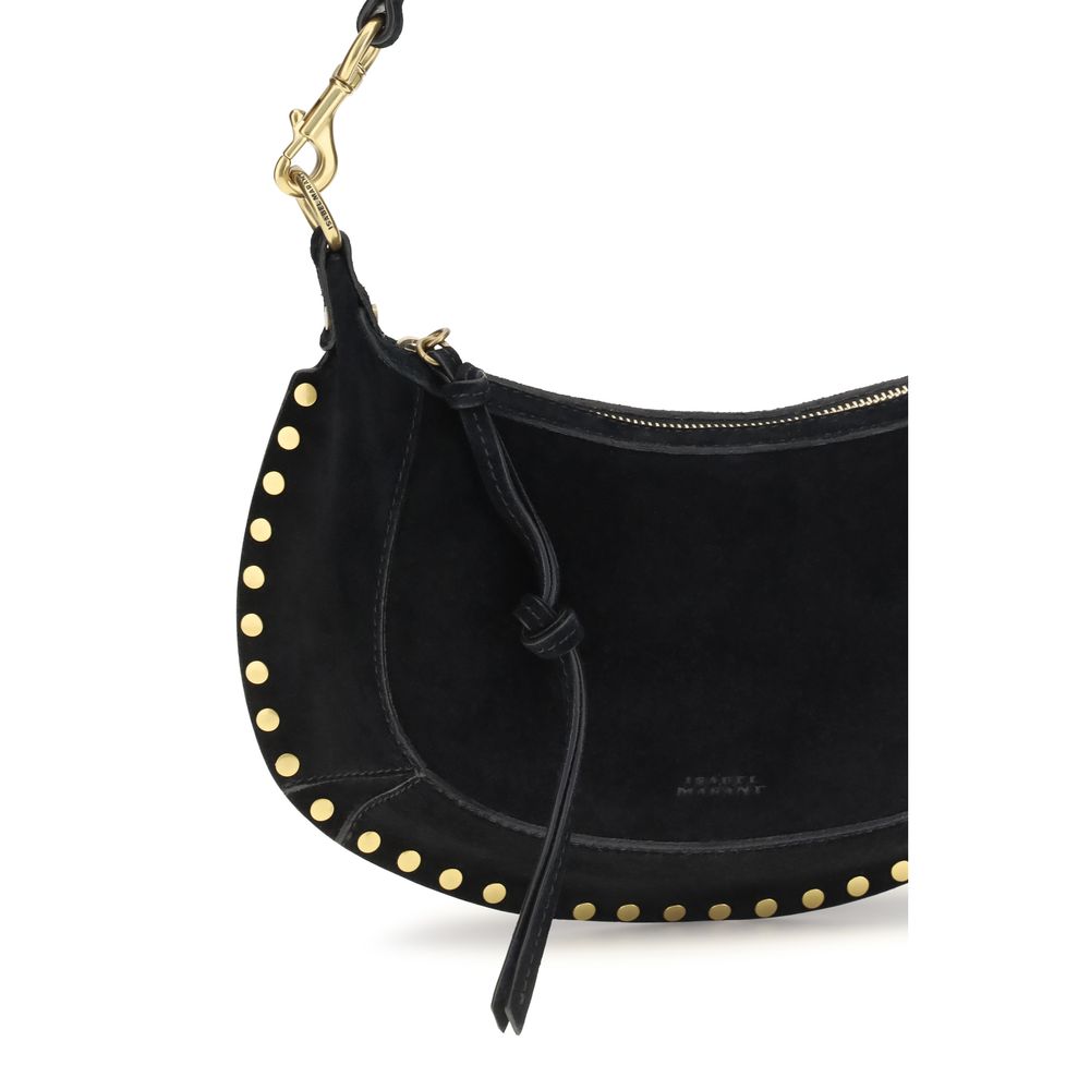 Isabel Marant black calf leather Bos Taurus shoulder bag with silver hardware and sleek design, featuring a structured shape and shoulder strap.