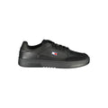 Tommy Hilfiger black polyurethane men's sneaker with sleek design and white sole, showcasing the stylish athletic footwear.
