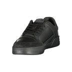 Tommy Hilfiger black polyurethane men's sneaker with white sole and laces, stylish casual footwear.