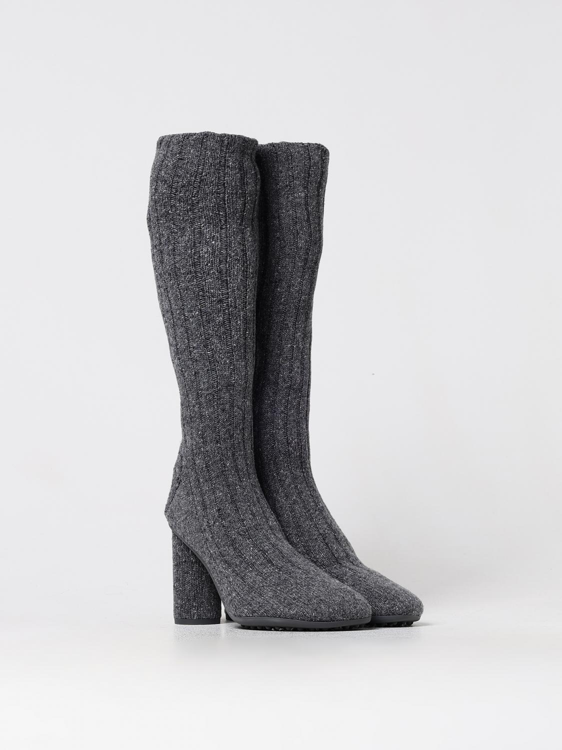 Gray wool over-the-knee boots by Bottega Veneta featuring seamless design and sleek silhouette.