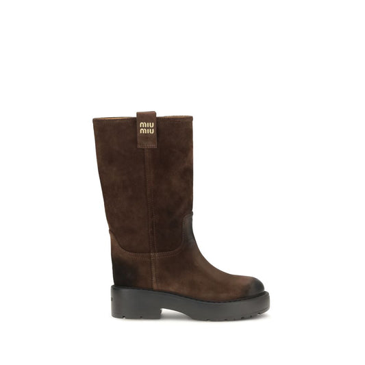 Miu Miu Brown Calf Leather Bos Taurus Ankle Boots Miu Miu