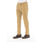 Beige cotton men's pants by Peserico, featuring a tailored fit, front pockets, and a classic waistband on a neutral background.