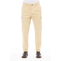 Beige Peserico cotton men's pants displayed flat with waistband and pockets, showcasing classic tailored style.