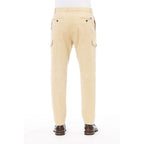 Beige cotton men's pants by Peserico, showing a tailored fit and classic style, with front pockets and belt loops.