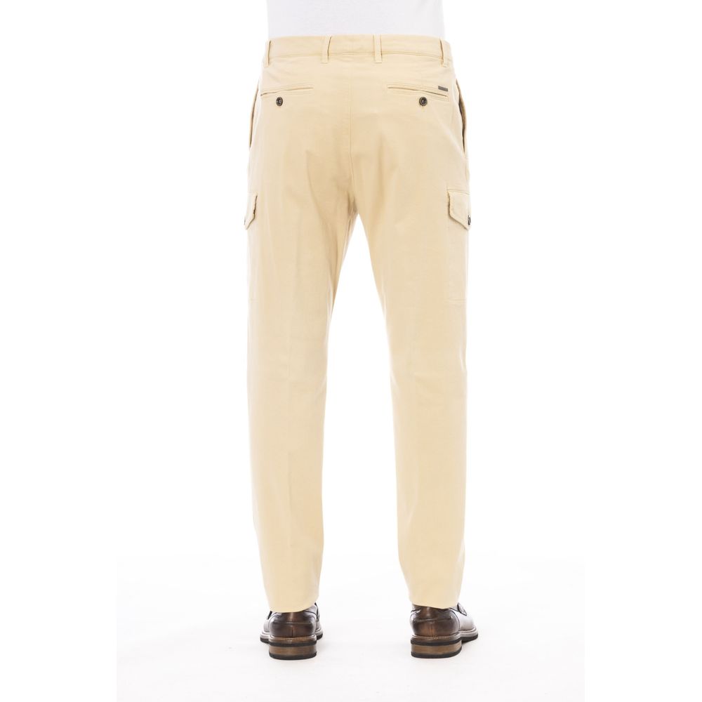 Beige cotton men's pants by Peserico, showing a tailored fit and classic style, with front pockets and belt loops.
