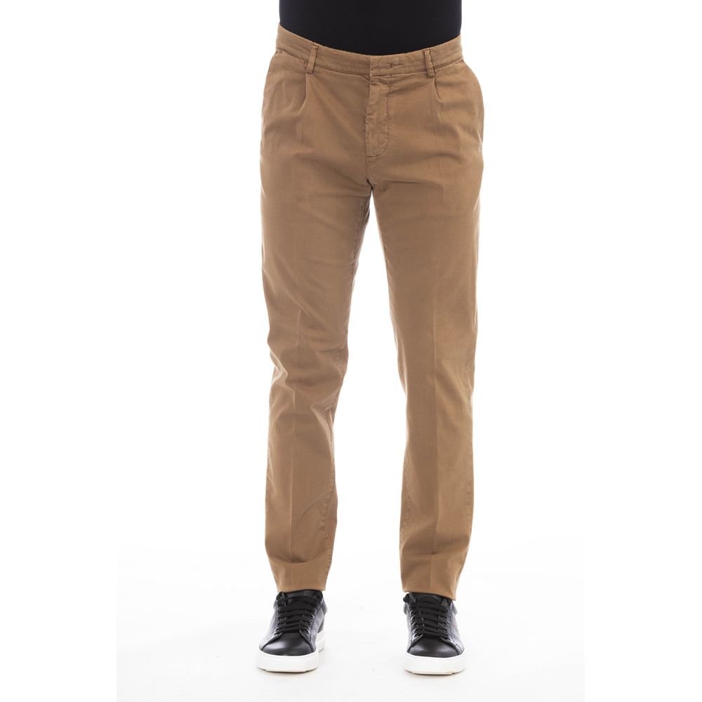 Beige Peserico cotton men's pants with a tailored fit, front pockets, and a classic waistband, perfect for casual or smart-casual wear.