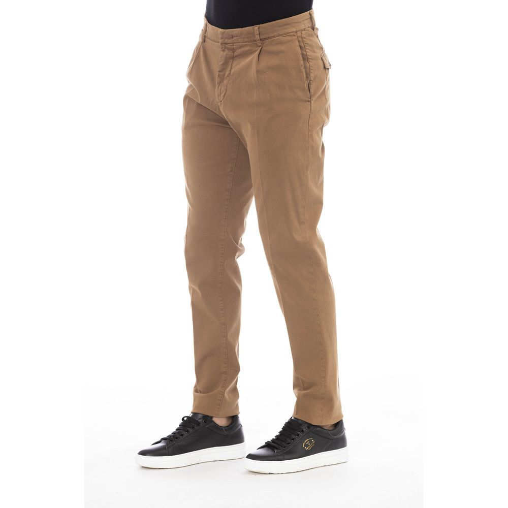 Beige Peserico cotton men's pants with a tailored fit, front pockets, and a flat waistband, displayed on a neutral background.