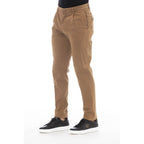 Beige Peserico cotton men's pants with a tailored fit, front pockets, and a flat waistband, displayed on a neutral background.