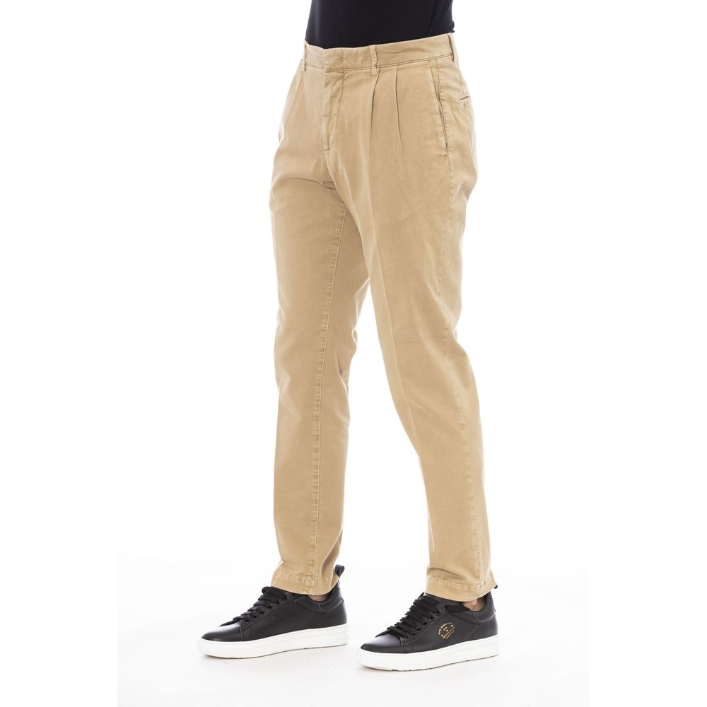 Beige Peserico cotton men's pants displayed flat, showing tailored fit and clean design.