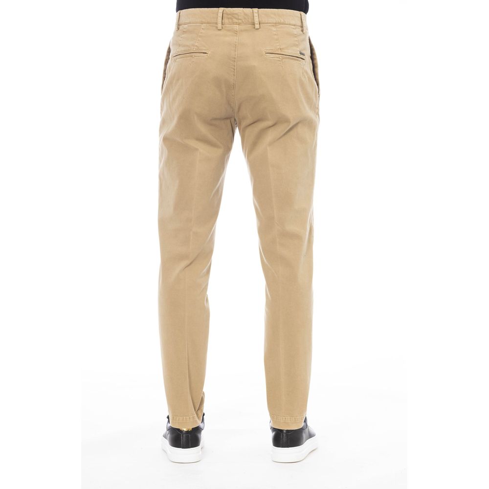 Beige Peserico cotton men's pants displayed flat, showing the relaxed fit and classic design with pockets and a waistband.