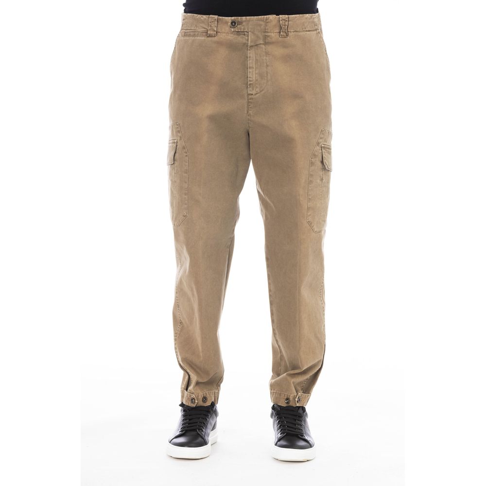 Peserico brown cotton men's pants with a tailored fit, featuring a classic design and front pockets, perfect for casual or smart occasions.