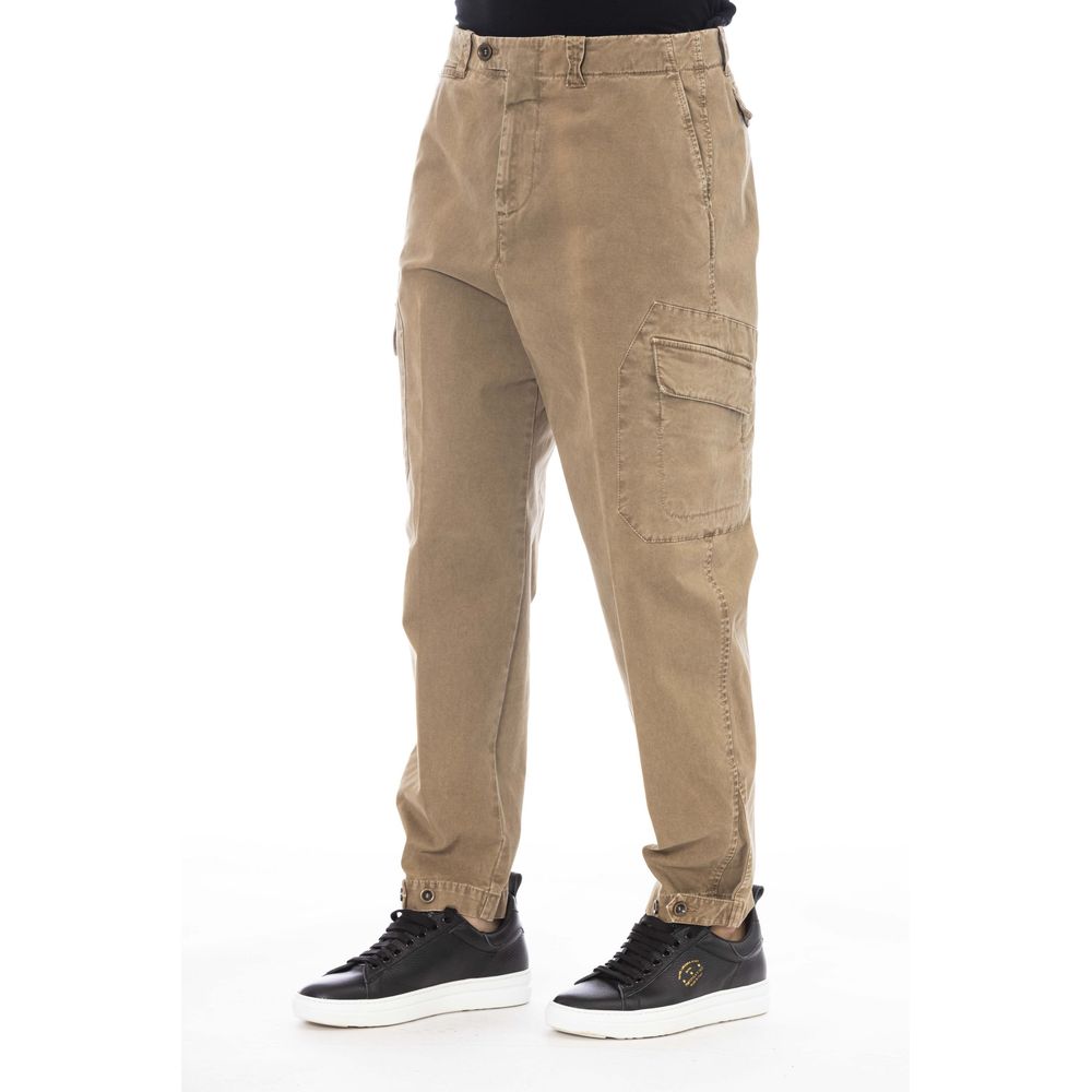 Peserico brown cotton men's pants with a relaxed fit, featuring a classic waistband and straight-leg design.