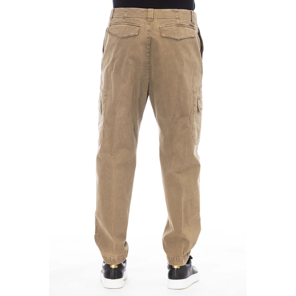 Brown cotton men's pants by Peserico, featuring a tailored fit and classic style, shown on a model.