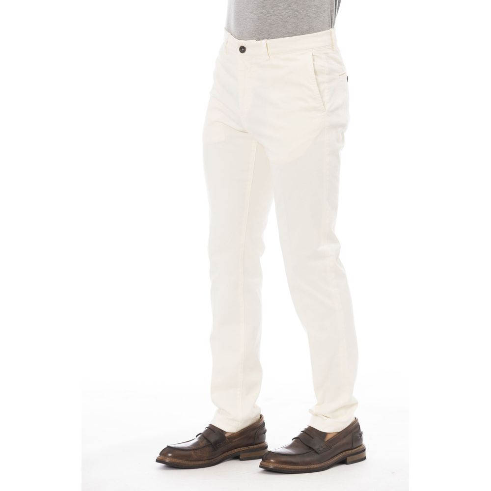 Beige Peserico men's cotton pants displayed flat with front pockets and belt loops, showcasing classic casual style.