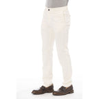 Beige Peserico men's cotton pants displayed flat with front pockets and belt loops, showcasing classic casual style.