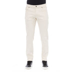 Peserico Bianco white cotton men's pants displayed flat, highlighting the tailored fit and clean design.