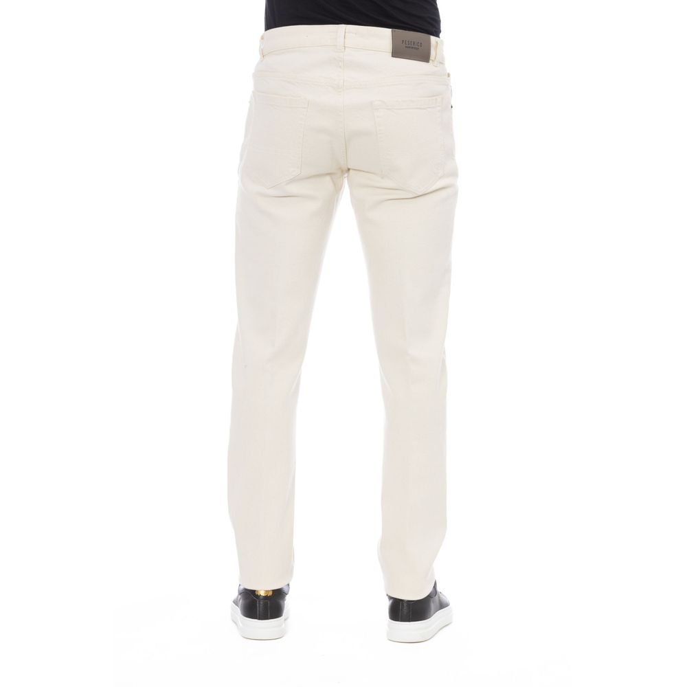 Light-colored Peserico Bianco cotton men's pants with a tailored fit and classic design, featuring belt loops and side pockets.