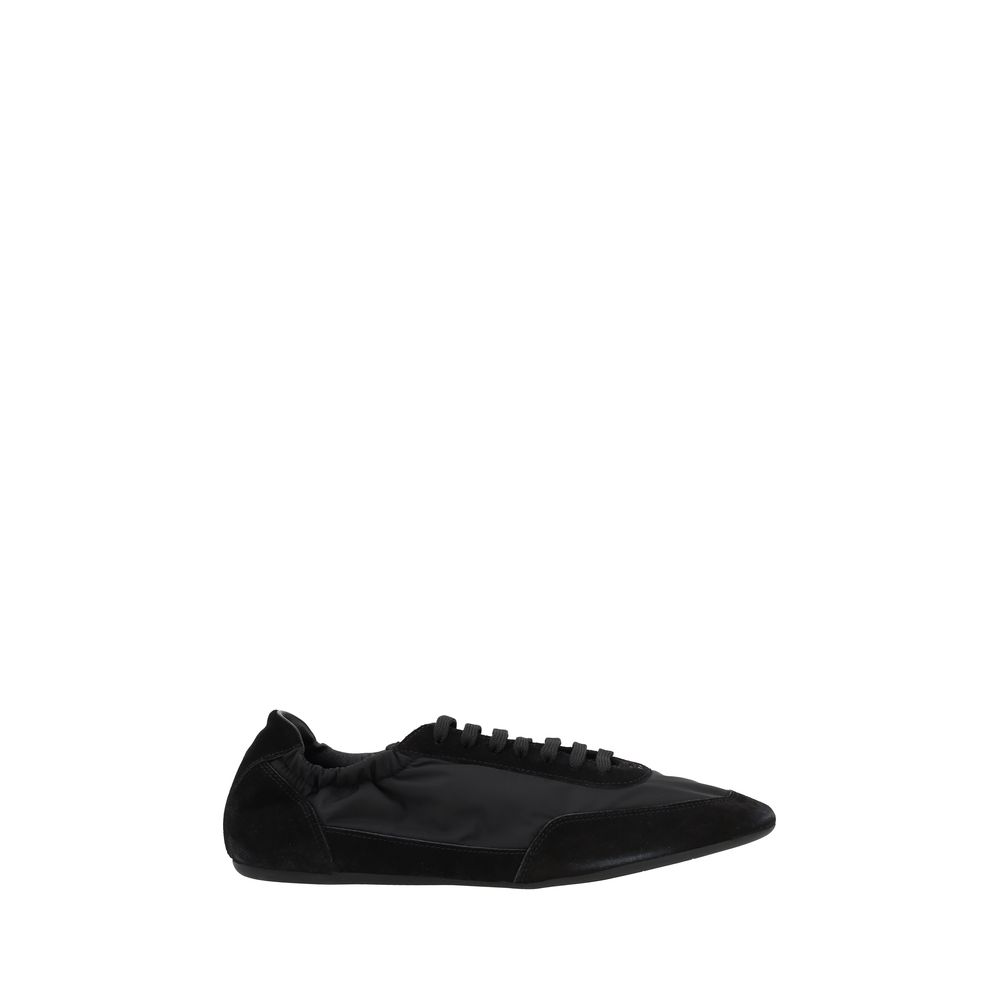 Prada Black Calf Leather Bos Taurus Athletic Sneakers with lace-up design and sporty silhouette.