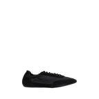 Prada Black Calf Leather Bos Taurus Athletic Sneakers with lace-up design and sporty silhouette.