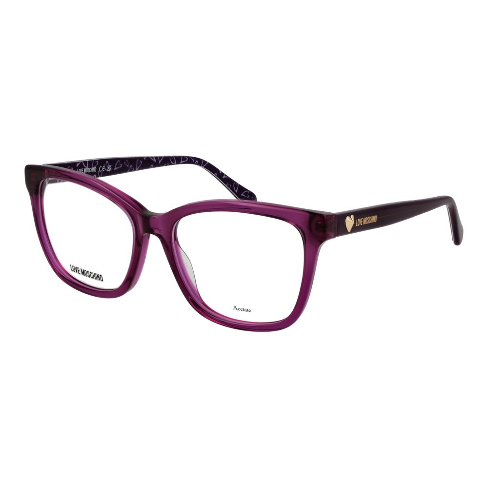 Love Moschino purple acetate glasses frames with bold, stylish design and clear lenses.