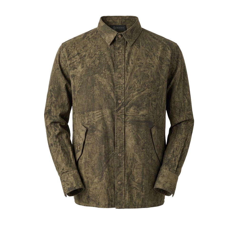 Mr&Mrs Italy green viscose men's shirt displayed flat with collar and button details on a white background.