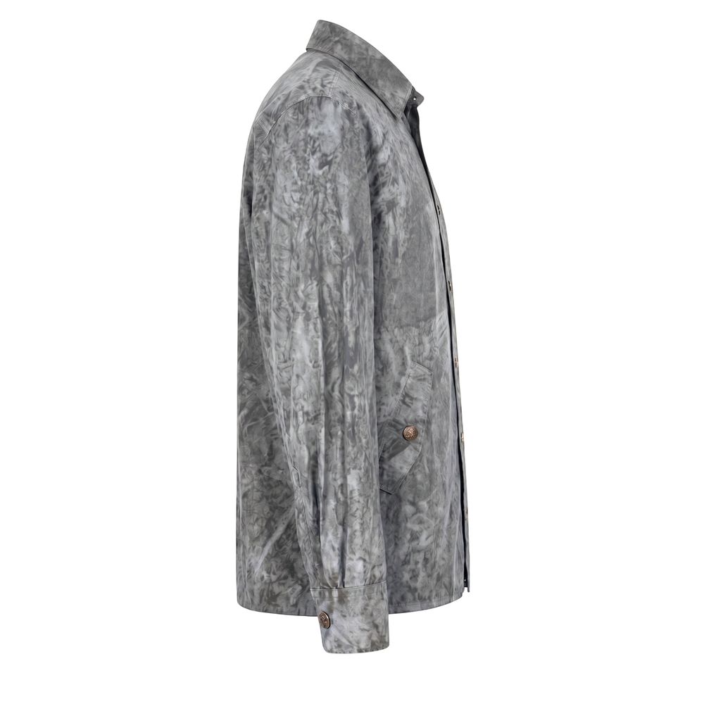 Grey viscose men's shirt by Mr&Mrs Italy, featuring a classic collar and button-down front, displayed on a mannequin.