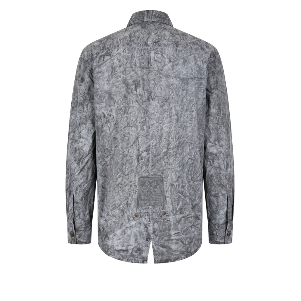 Grey viscose men's shirt from Mr&Mrs Italy with a classic collar and button-up front, stylish and comfortable for casual wear.