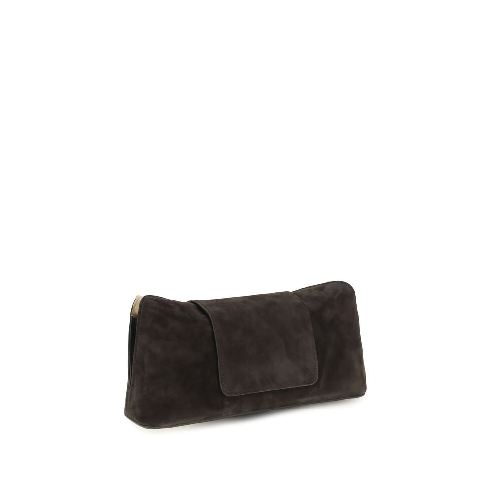 Versace brown calf leather Bos Taurus clutch bag with sleek design and subtle logo, perfect for elegant evening accessories.