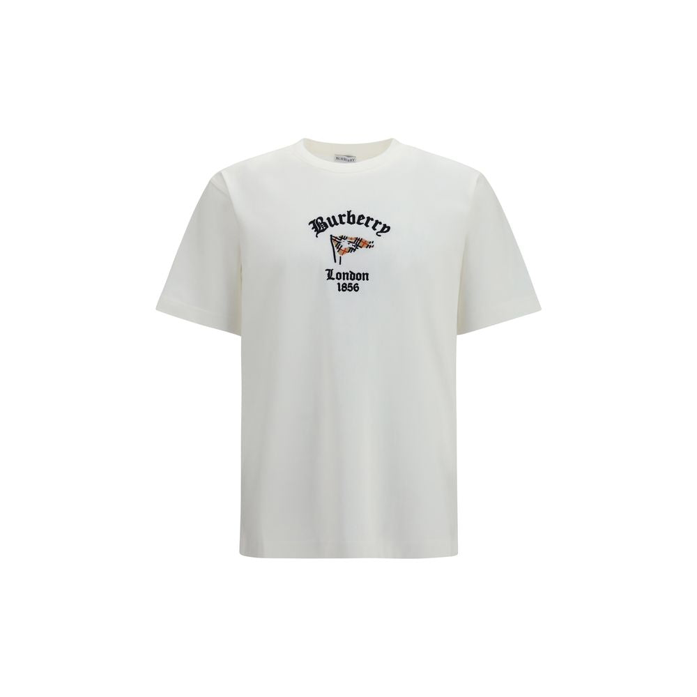 White cotton T-shirt by Burberry with classic logo print, displayed flat on a neutral background.