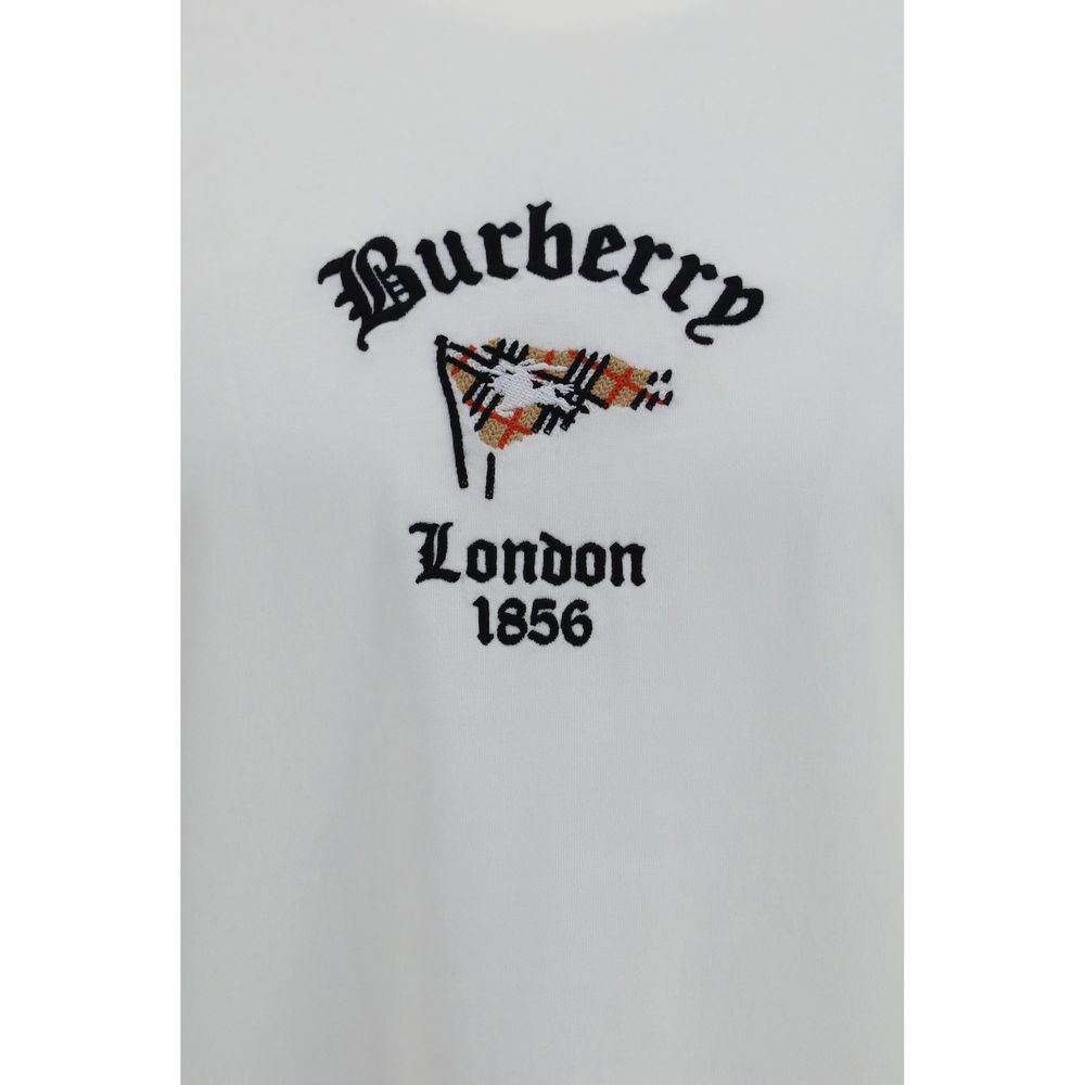 White cotton T-shirt by Burberry with classic branding, displayed flat on a neutral background.