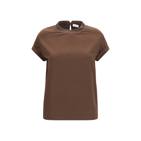 Brunello Cucinelli Brown Elastane T-Shirt Brunello Cucinelli