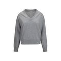 Gray Brunello Cucinelli cashmere sweater with a soft knit texture, featuring a classic round neckline and subtle branding details.