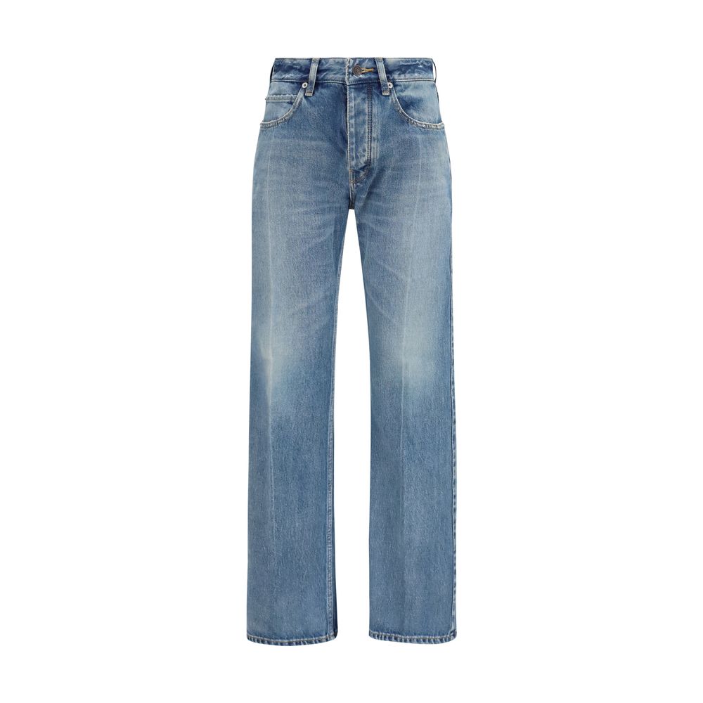 Blue Balenciaga cotton straight-leg jeans with classic five-pocket design and clean stitching, displayed on a neutral background.